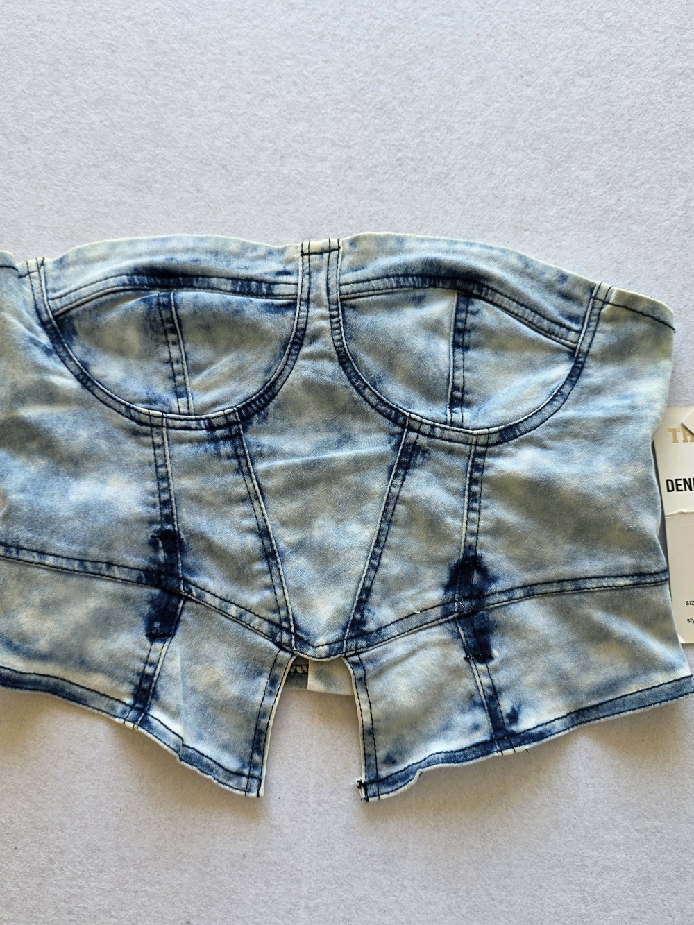 Thrill Light Blue Tie-Dye Denim Corset Crop Top